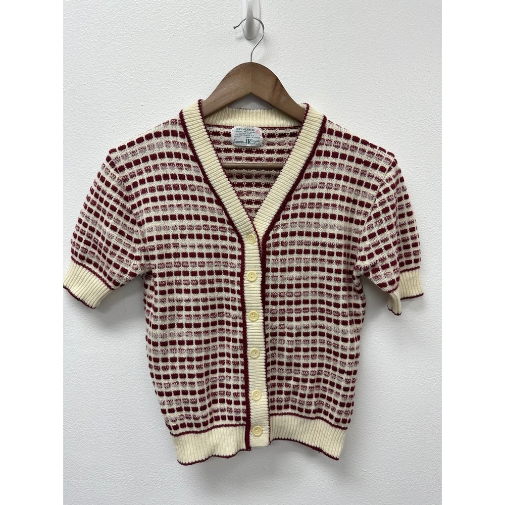 70s Sears Knit V-Neck Retro Indie Preppy Mod Twee Cardigan S